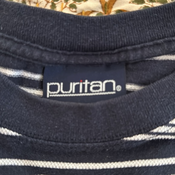 Navy & White Striped Vintage 90s Puritan T-Shirt, Size Medium - Picture 3 of 4